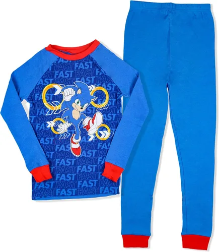 Vista 3 de Sonic The Hedgehog Boys FAST Long Sleeve Shirt And Pants 4 Piece Video Game Sleepwear Pajama Set