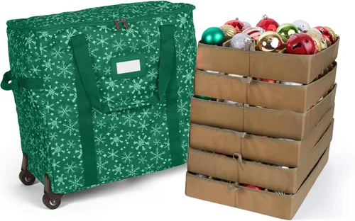Vista 9 de Covermates Keepsakes Bolsa de almacenamiento ajustable para adornos, con asas de transporte, protección acolchada, ruedas dobles, almacenamiento