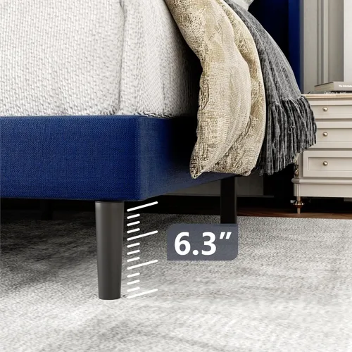 Vista 50 de Base de cama tamaño Queen con cabecera tapizada con respaldo de ala, plataforma de fácil montaje, soporte de listones de madera, no necesita somier