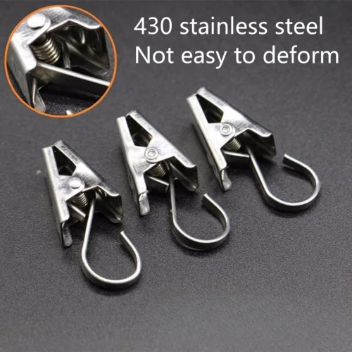 Vista 2 de 20 clips de metal para cortinas con forma de cortinas pesadas de acero inoxidable para cortinas montadas en techo y pared Argent