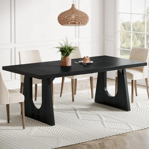 Tribesigns Mesa de comedor grande para 6-8 personas, mesa de cocina moderna de 70.9 pulgadas para cena con patas de madera negra, mesa de comedor