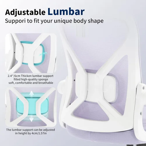 Vista 5 de Silla de oficina, silla de escritorio ergonómica con soporte lumbar ajustable, silla de computadora de malla de 400 libras, respaldo alto con Negro