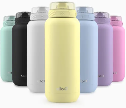 Vista 129 de Ello Cooper Twist - Botella de agua de acero inoxidable de 32 onzas con tapa para beber A prueba de fugas Doble pared y aislada al vacío Asa
