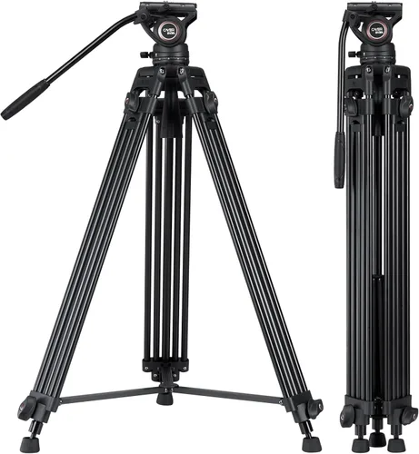 Cayer BV30L Video Tripod System, 72" Heavy Duty Aluminum Twin Tube Tripod with K3 Fluid Head, 75mm Flat Base, Max Load 13.2lbs, for DSLR Cameras,