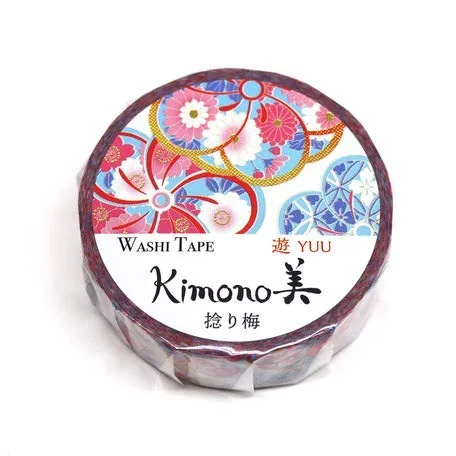 Vista 2 de Kamiiso - Cinta adhesiva de kimono - Cinta washi (0.591 in) estampado de láminas - Patrón de flores Ume japonés
