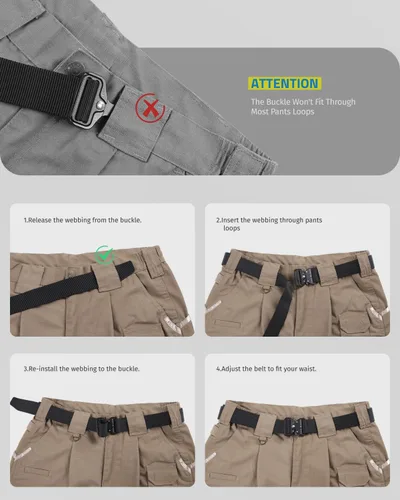 Vista 5 de FAIRWIN Tactical Belt, Work Belts for Men Military Webbing Riggers Web Belt Heavy-Duty Quick-Release Buckle