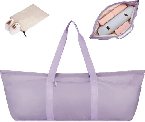 Vista 11 de Bolsa grande para esterilla de yoga con compartimento para zapatos y bolsillo impermeable, bolsa de gimnasio para pilates con soporte para esterilla