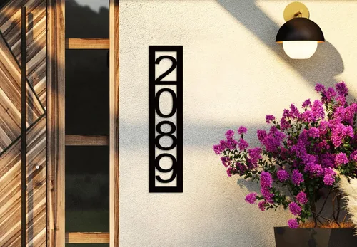 Vista 3 de Letrero vertical moderno con número de casa, acero, negro, horizontal, estilo moderno para nuevos propietarios de viviendas