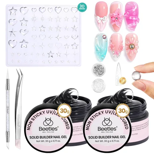 Vista 18 de Beetles - Gel de uñas sólido constructor, gel transparente 3D de 1.06 onzas para esculpir, gel de construcción de gel duro con polvo de uñas