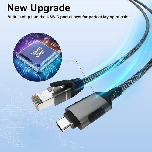 Vista 11 de PremiumCord Ethernet Cable USB-C to RJ45 10/100/1000 Mbit/s, Cat 6 FTP, USB-C Male to RJ45 Male, USB 3.2 Gen 1, Robust Braided Cable, Space Grey