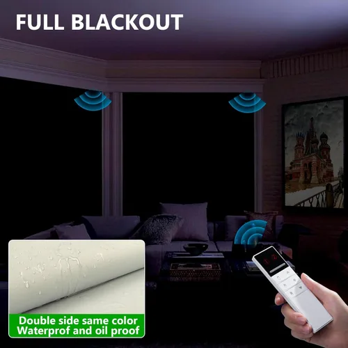 Vista 4 de Persianas opacas motorizadas para ventana, ancho personalizado (21-92 pulgadas), persianas enrollables inalámbricas y recargables con control remoto