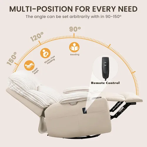 Vista 6 de SUNWAVE Power Nursery Rocking Chair with Adjust Armrest & Smart Cup Holder Beige