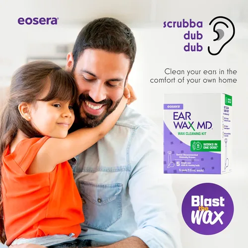 Vista 4 de eosera Kit de Limpieza de Cera de Oído MD - Gotas de Eliminación de Cera de Oído de Acción Rápida y Pera de Enjuague - Recomendado por Médicos