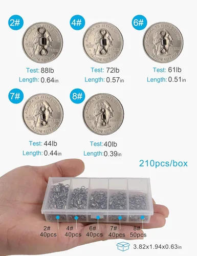 Vista 2 de Juego de giros de barril de pesca, 210 unids rodamiento de cojinete a presión conector para agua salada pesca de agua dulce