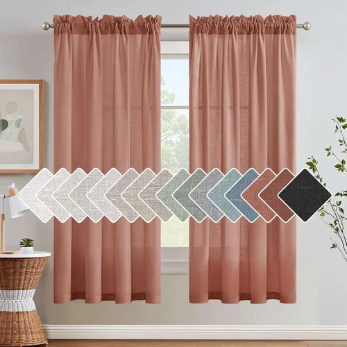 Vista 10 de H.VERSAILTEX Cortinas texturizadas de lino con filtro de luz para sala de estar, tratamiento de ventanas, cortinas naturales y duraderas