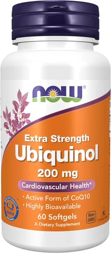 Suplementos NOW, Ubiquinol 200 mg, alta biodisponibilidad (la forma activa de CoQ10), 60 cápsulas blandas