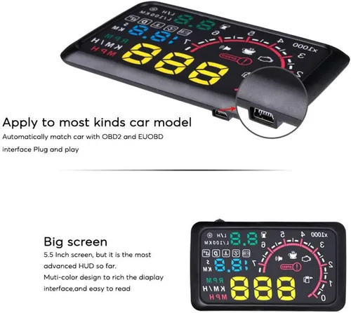 Vista 6 de HUD - Velocímetro de pantalla frontal para automóvil con OBDII EUOBD, velocímetro digital universal de 5.5 pulgadas, alarma de sobrevelocidad