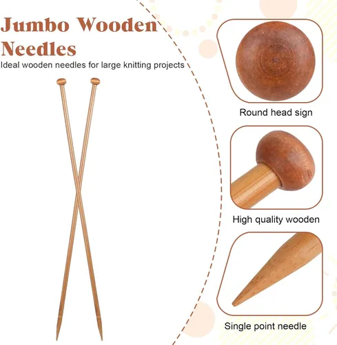 Vista 3 de 2 agujas de tejer de bambú de 0.177 in de largo, agujas de tejer de madera de 10 pulgadas de largo, para principiantes, calcetines, bufandas, hechas