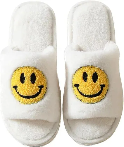 kissxiaoya Smile Face Slippers for Women Men, Retro Soft Plush Lightweight Smile Face House Slippers, Indoor Outdoor Cozy Trendy Slip-On Slipper