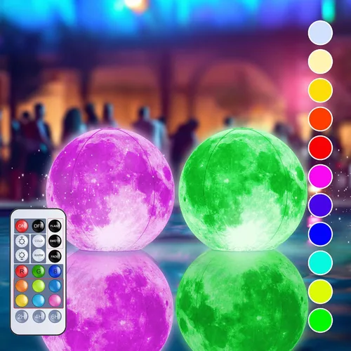 TIALLY Luces flotantes para piscina alimentadas por energía solar - Pelotas inflables iluminadas de luna llena de 16 pulgadas, globos solares que