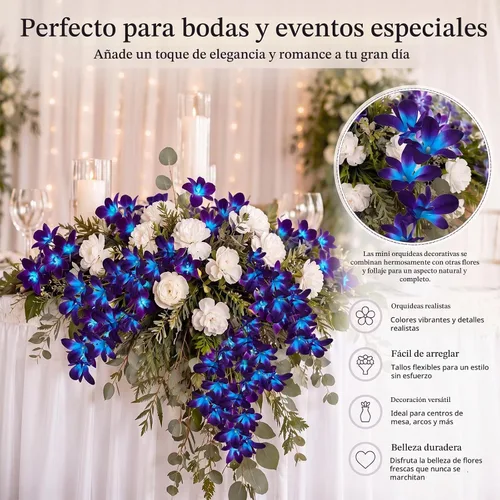 Vista 4 de Canlierr 8 flores artificiales de orquídea sintética azul y morado