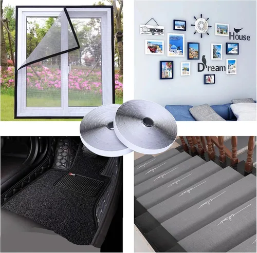 Vista 6 de 1 pulgada x 33 pies de cinta adhesiva de gancho y bucle, tiras de gancho y bucle de nylon multiusos resistentes, rollos de cinta adhesiva