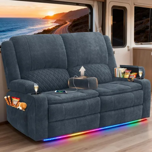 Vista 41 de Sofá reclinable mejorado 2026 de 3 plazas con sillón reclinable, asiento de cine en casa con consola elevable y reposabrazos extraíbles, sofá manual