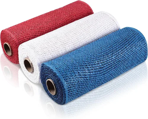 Vista 14 de 3 rollos de malla decorativa de arpillera de poli de 10 pulgadas de ancho, rollos de cinta de malla decorativa de poli para envolver