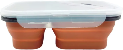 Vista 8 de Caja Bento reutilizable plegable para llevar para microondas y lavavajillas, sin BPA, no tóxica, antiadherente, color beige