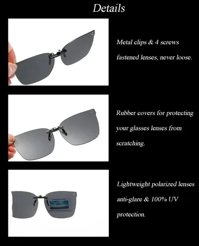 Vista 5 de Gafas de sol polarizadas con clip de gran tamaño, protección UV, ajuste compacto, lentes de sol que no se deslizan sobre gafas graduadas
