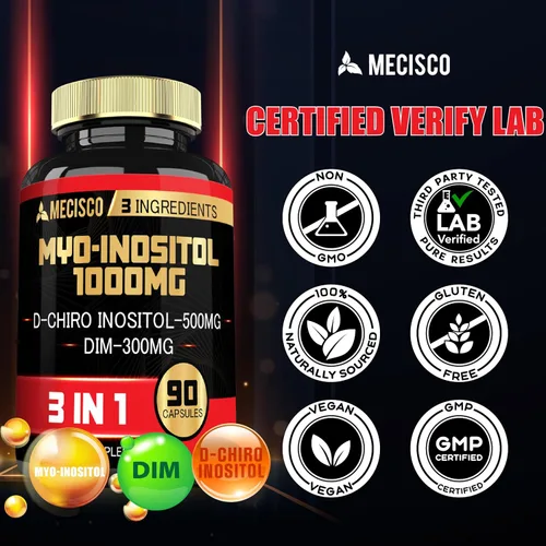 Vista 6 de Mecisco Suplemento de mio-inositol y D-Chiro inositol 3 en 1 con DIM - 90 cápsulas - 30 días