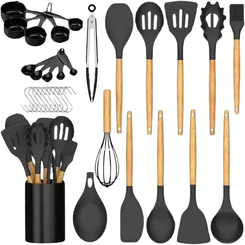 Utensilios de cocina 33 piezas antiadherente de silicona (sin BPA) Set (negro)