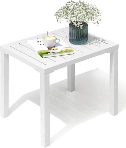 Vista 15 de Crestlive Products Mesa auxiliar para exteriores, mesa auxiliar rectangular de aluminio, mesa de café para patio pequeño para interiores y Negro