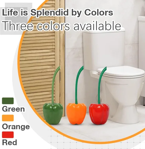Vista 7 de Escobilla de inodoro, pimiento morrón, cepillo y soporte para inodoro, cepillo limpiador de inodoro de pimienta dulce, cepillo de baño para limpieza