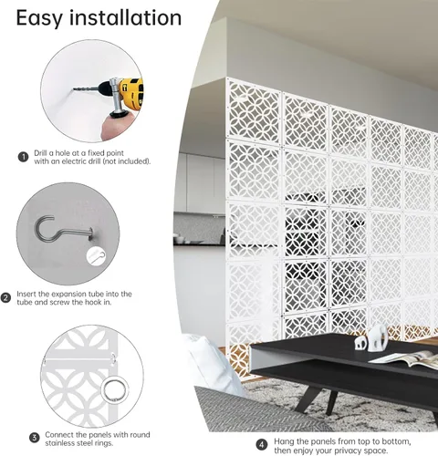 Vista 7 de Boshen 12 piezas de divisor de habitación colgante, panel de pantalla de pared, paneles divisores de habitación, divisor de pantalla de privacidad