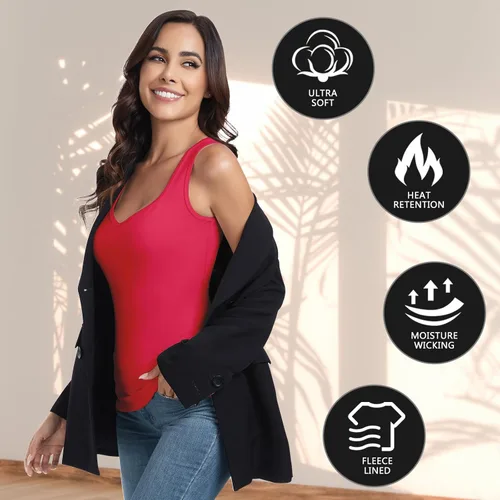 Vista 6 de WOWENY Camiseta sin mangas de forro polar térmico para mujer, sin mangas, cuello corazón, chaleco de invierno, ropa interior, camiseta cálida