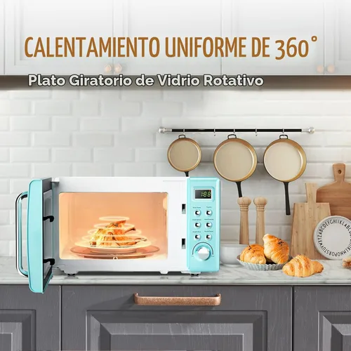 Vista 5 de LDAILY Horno de microondas pequeño retro de 0.7 pies cúbicos, microondas compacto de encimera de 700W con 5 niveles de potencia, menús de cocción