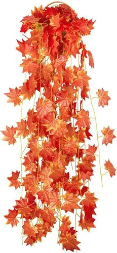 Kalolary Guirnalda de hojas de arce artificiales de otoño de 90 pies, 12 hebras, guirnalda de hojas falsas de otoño, planta colgante para el hogar,