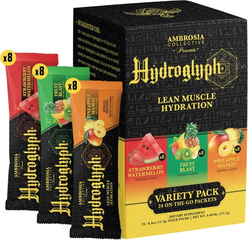 Vista 7 de Ambrosia Hydroglyph - Mezcla de bebida de hidratación con electrolitos para intraentrenamiento Polvo de electrolitos sin azúcar con aminoácidos