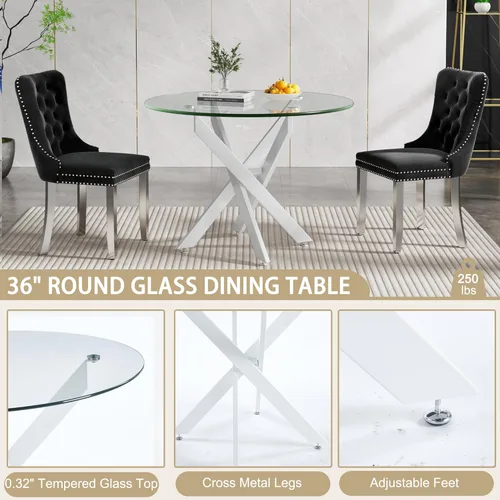 Vista 76 de Mesa de comedor redonda de 36 pulgadas para 4, mesas de cocina y comedor de cristal, moderna mesa de comedor circular con mesa de vidrio templado