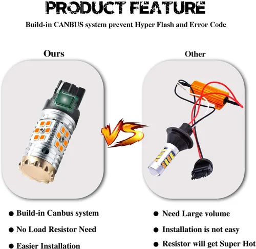 Vista 2 de LivTee 7440 W21W WY21W LED intermitente luz intermitente bombillas – Canbus sin errores – Anti Hyper Flash, amarillo ámbar