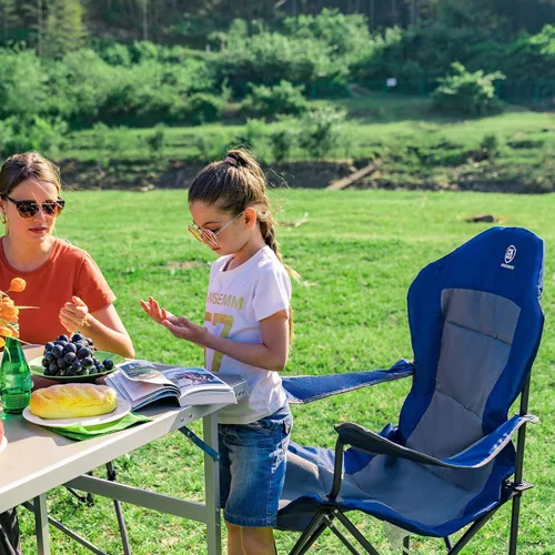 Vista 2 de EVER ADVANCED Silla de camping plegable para exteriores con respaldo alto acolchado, sillas de césped de gran tamaño, plegable, ligera, resistente