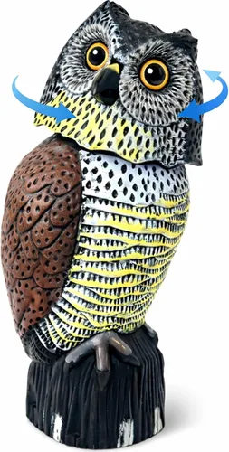 GiftExpress 16" Large Owl Decoy with Rotating Head – Realistic Garden Statue Bird & Squirrel Deterrent, Life-Size Predator Scarecrow for Outdoor