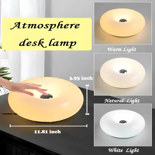 Vista 9 de Lámpara de dona blanca de diseño creativo, aplique de pared enchufable o lámpara de mesa Lámpara de ambiente de doble uso, moderna lámpara de pared