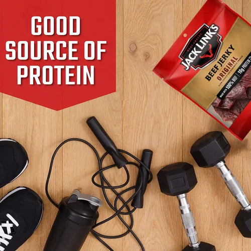 Vista 4 de Jack Link's Carne seca de res, bolsa original de cecina, aperitivo de carne sabrosa, aperitivo de proteína listo para comer con 10g de proteína y 80
