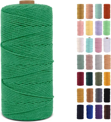 Vista 65 de Cuerda de macramé azul aire de 0.079 in x 220 yardas, cuerda de algodón colorido de algodón suave para colgar en la pared, colgadores de plantas