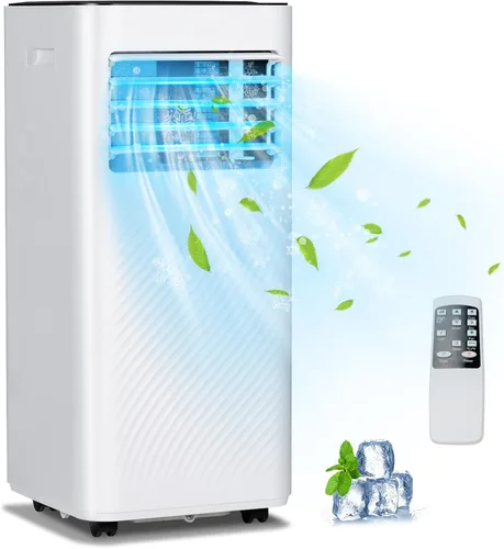 GOFLAME Aire acondicionado portátil, potente unidad de CA de 8000 BTU con control remoto y 4 ruedas, enfriador de aire 3 en 1, deshumidificador y