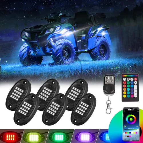 Vista 13 de 10 cápsulas de luz RGB para camión, multicolor, neón, luces de roca RGB impermeables con control de aplicación/RF para automóvil, Jeep, todoterreno