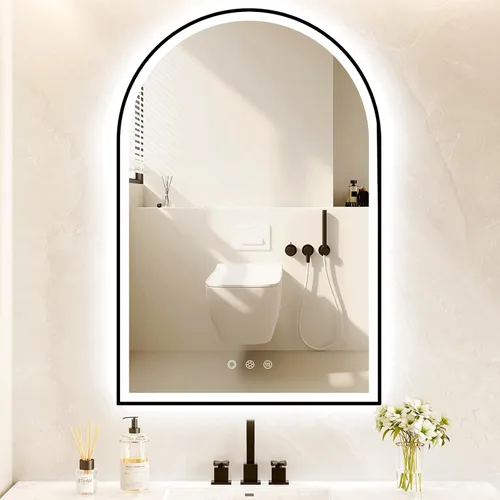 Vista 17 de Espejo Retroiluminado con Forma de Arco para Baño de 20"x30" - Espejo de Baño LED Sin Marco con Luces, Sin Empañamiento, Ajustable, 3 Cambios
