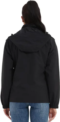 Vista 3 de MOERDENG Chaqueta impermeable para mujer, ligera, con capucha, para senderismo, cortavientos softshell